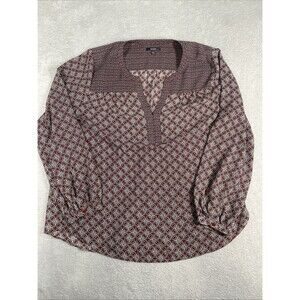 NYDJ Popover Women's Large Long Sleeve Balloon Mandala Office Career Shirt Top